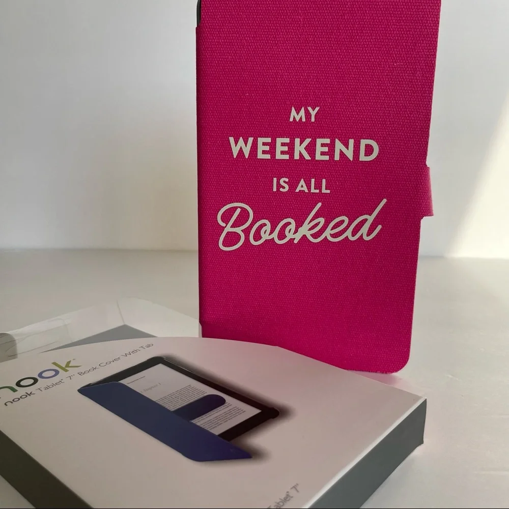 Nook Tablet 7” Pink Book Cover with Tab NWT My Weekend is All Booked